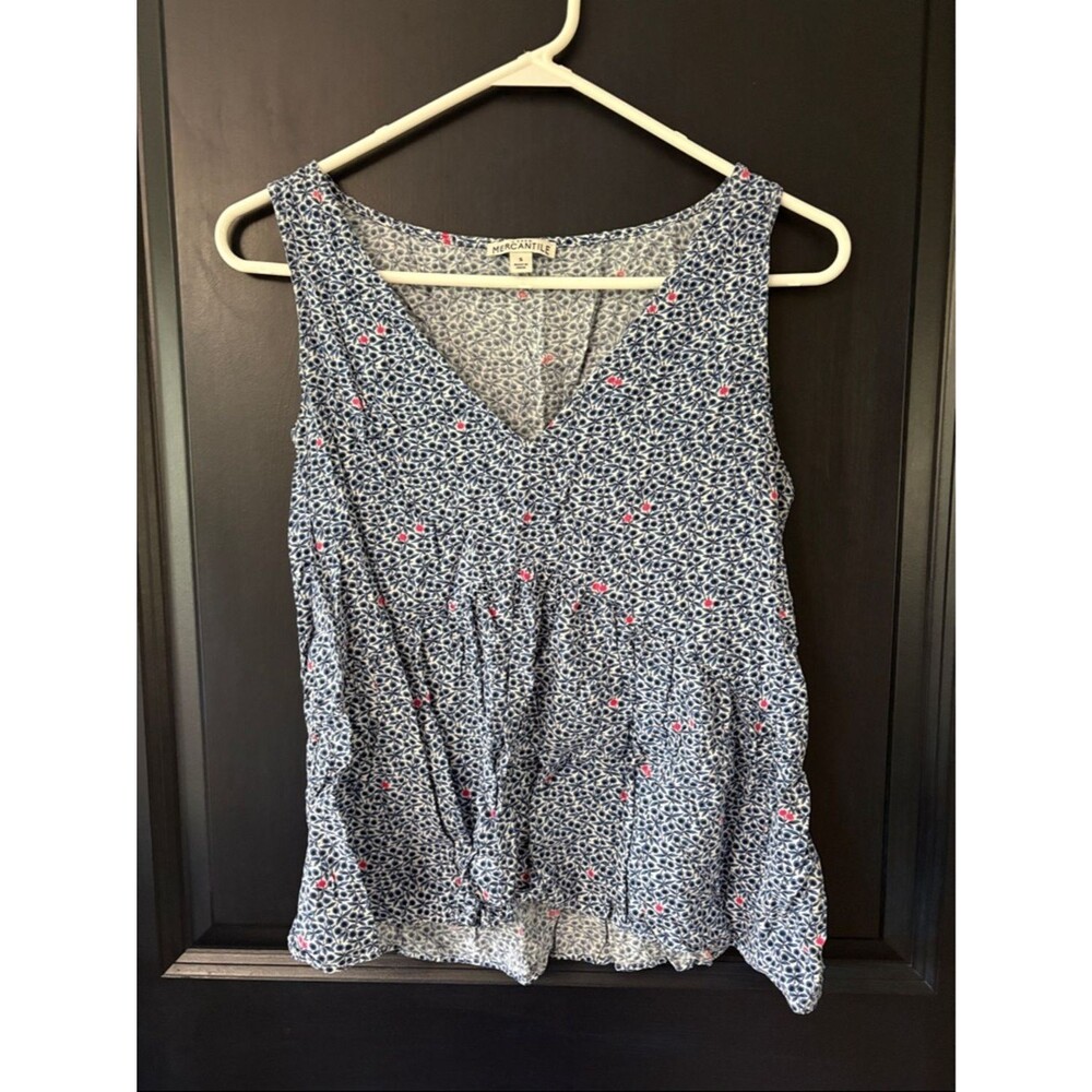 J Crew Mercantile Blue Floral Print Blouse Style Tank Top Size Small